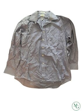 Eagle Shirtmakers Blue Gingham Non Iron Dress Shirt 17 34/35 Regular Fit Cotton